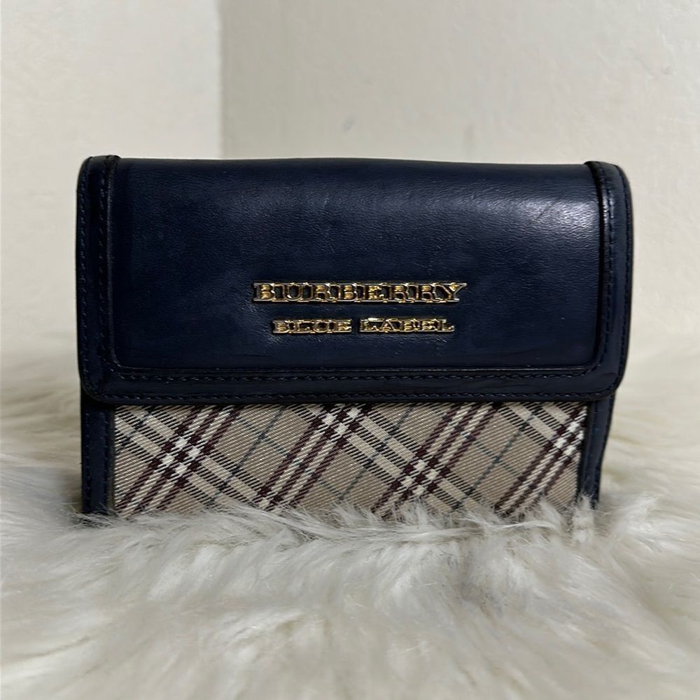 Burberry Blue Label Nova Check Navy Leather Short Wallet